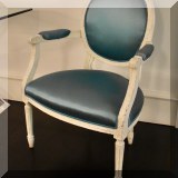 F18. French 18th century style chair purchased from Charles Spada Antiques and upholstered in tuquoise Dedar Satin fabric 